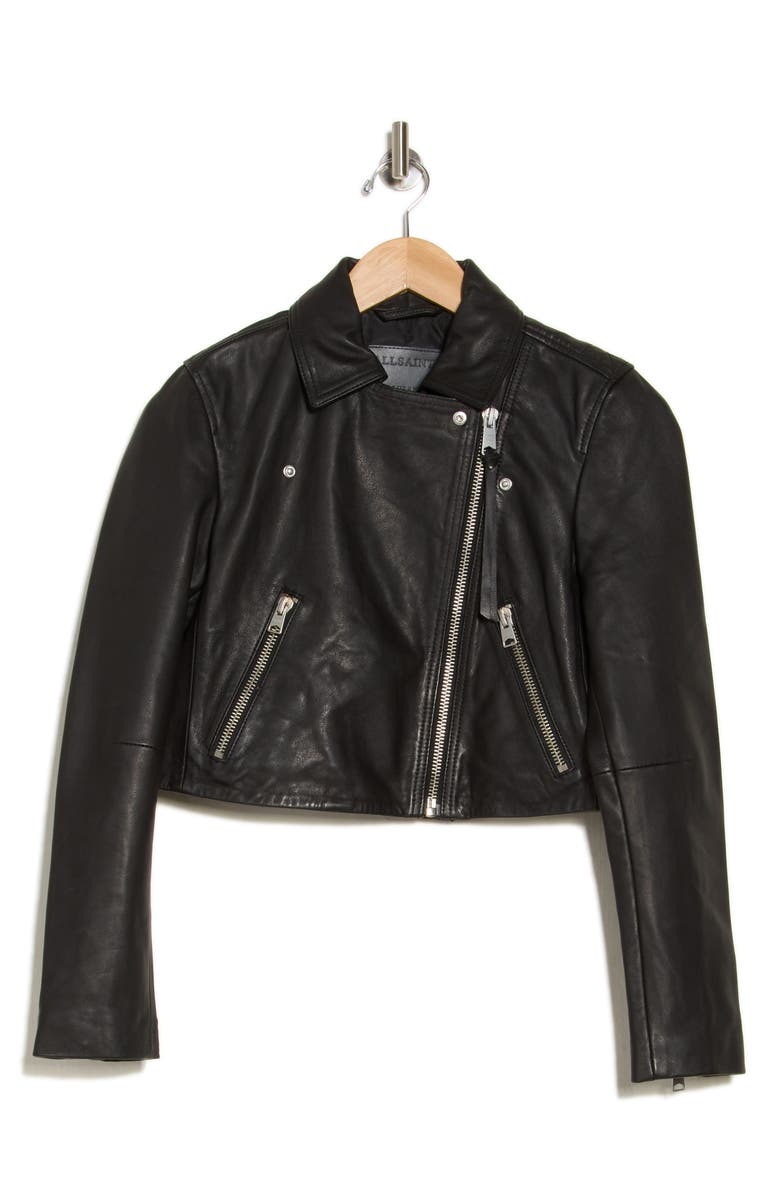 AllSaints Dalby Leather Crop Biker Jacket, Alternate, color, 