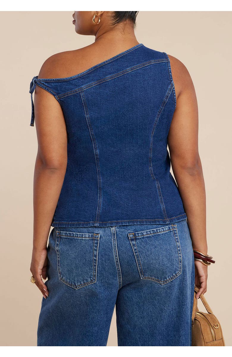 ELOQUII Asym Denim Top, Alternate, color, Medium Wash