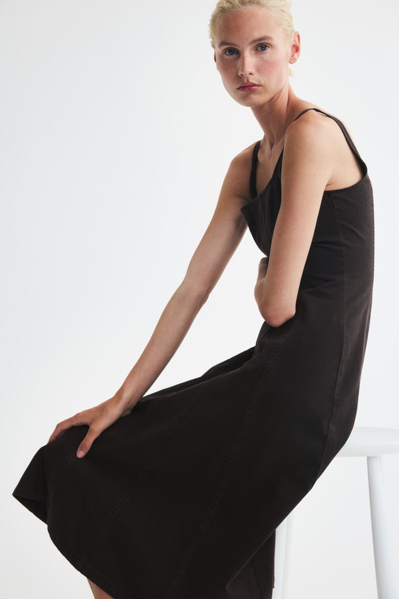 Denim Midi Dress, Alternate, color, Dark brown
