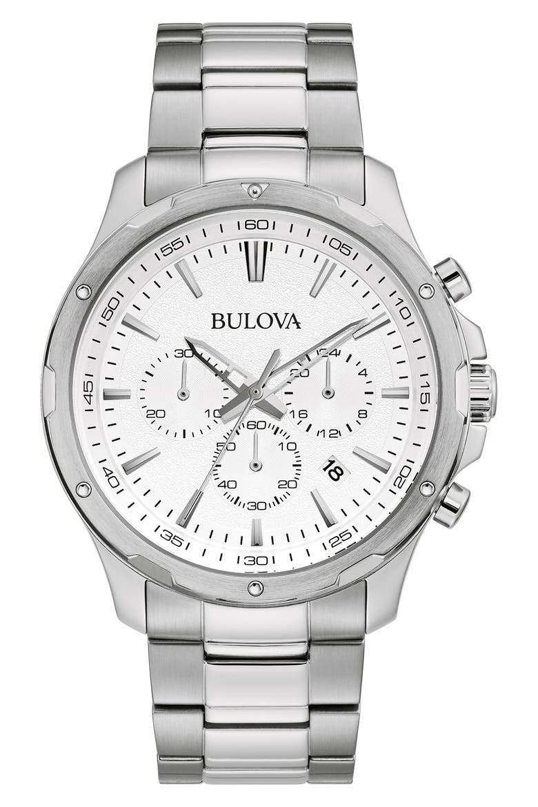 Bracelet Strap Chronograph Watch, 43mm, Main, color, SILVER