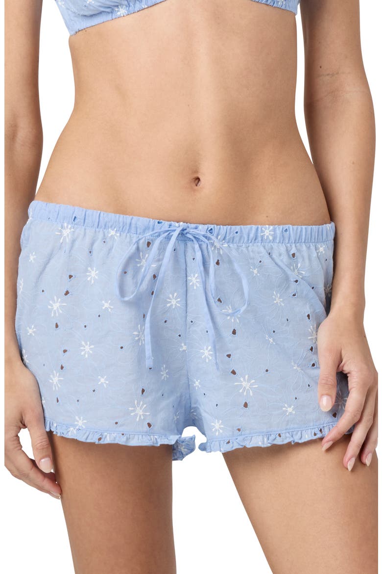Eyelet Tie Waist Organic Cotton Shorts, Main, color, BLUE/ JET STEAM