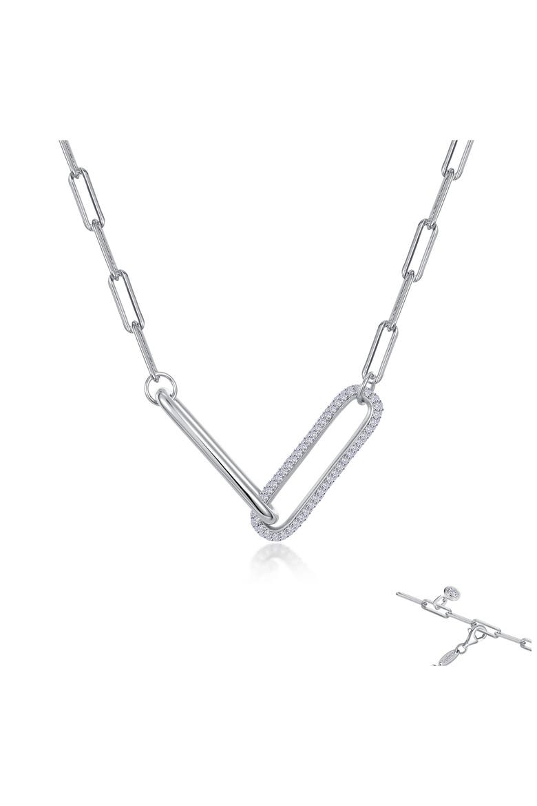 Simulated Diamond Paperclip Necklace, Alternate, color, SILVER