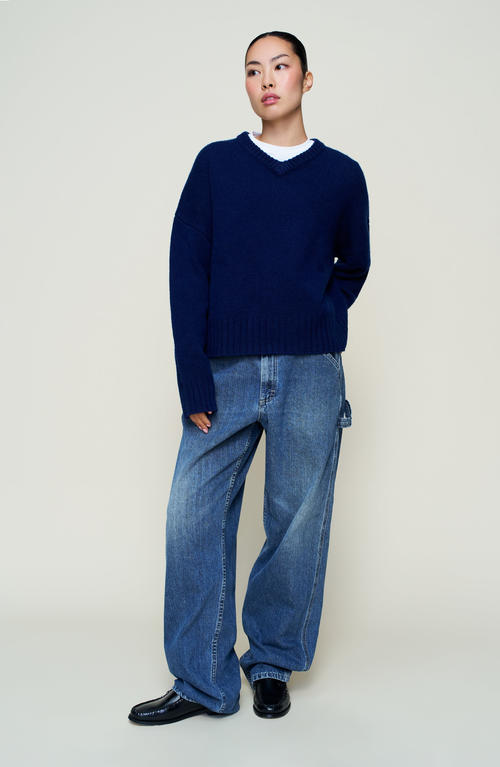 Guizio Joni Cashmere V Neck Jumper In Blue