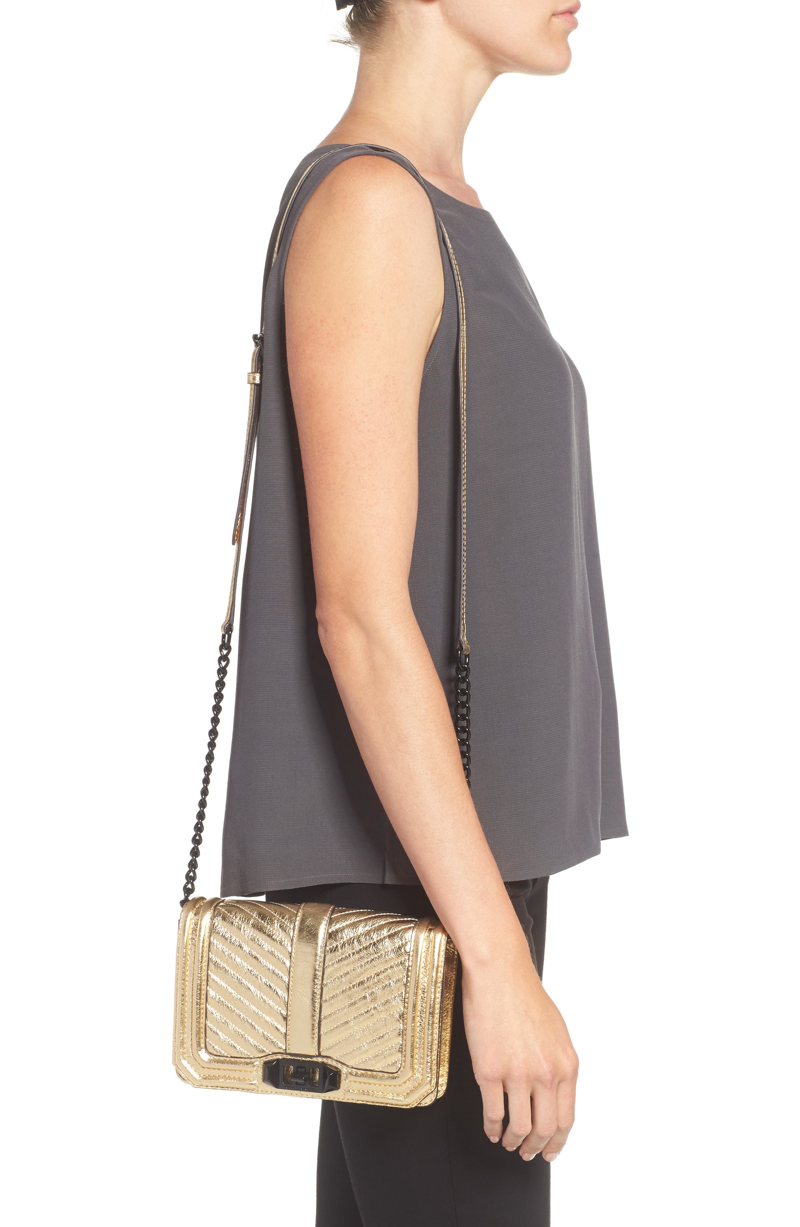Rebecca Minkoff Small Love Metallic Leather Crossbody Bag, Alternate, color, Gold/ Black Hardware