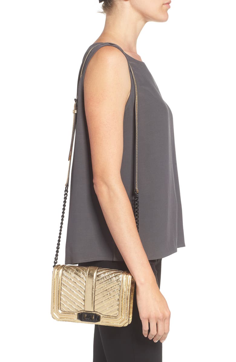 Rebecca Minkoff Small Love Metallic Leather Crossbody Bag, Alternate, color, Gold/ Black Hardware