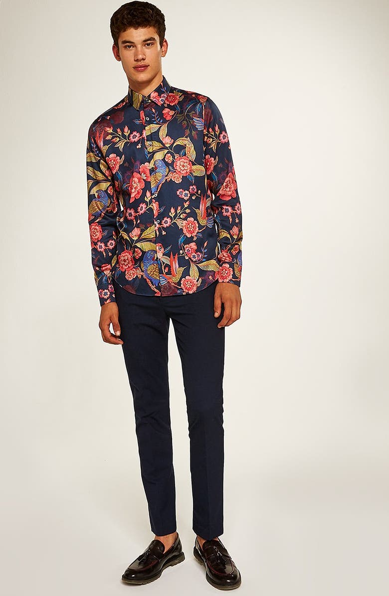 Topman Parrot Floral Sport Shirt, Alternate, color,