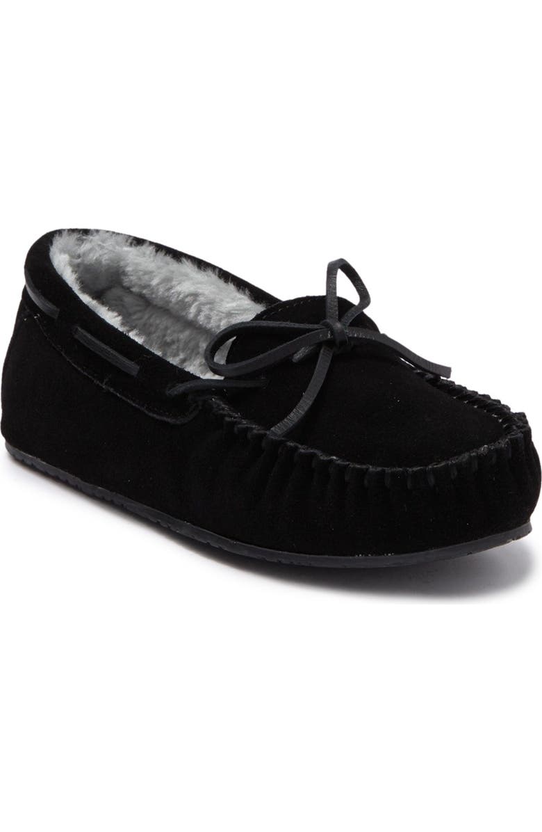 Minnetonka Comfy Faux Fur Moccasin, Main, color,