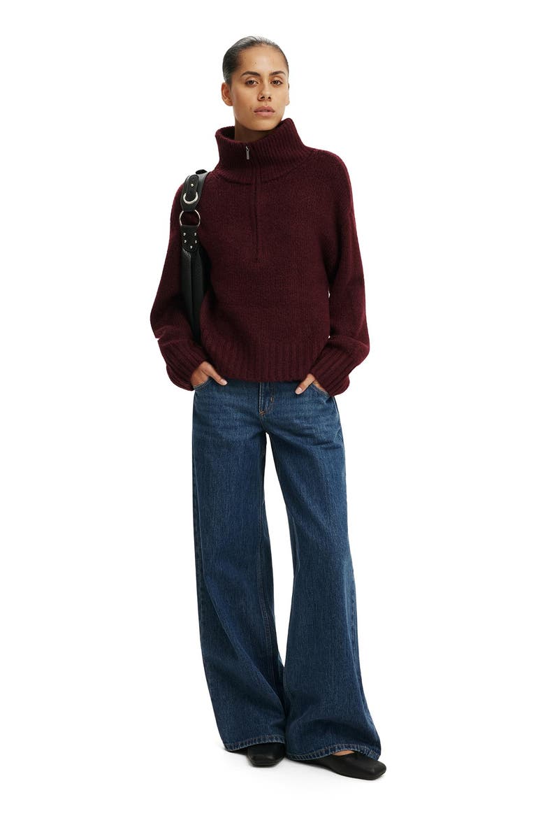 Women's Luxe Funnel Zip Pullover, Alternate, color, Sour Cherry Marle