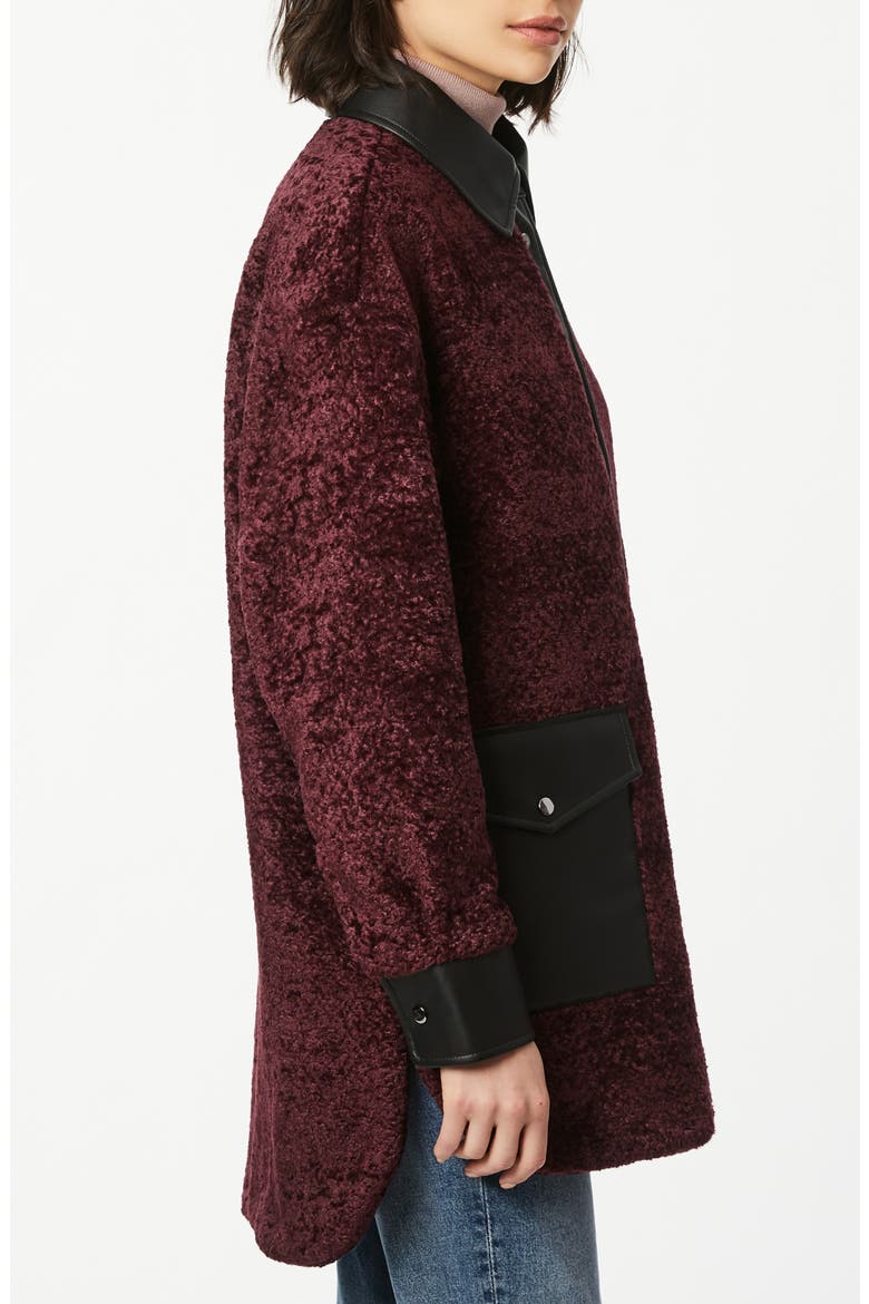 Faux Shearling Shirt Jacket with Faux Leather Trim, Alternate, color, MERLOT