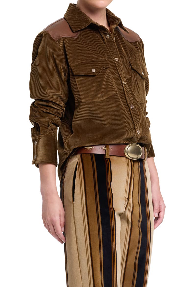 Cowboy Take Me Away Corduroy Shirt with Leather Yoke, Alternate, color, PINECONE / BISON