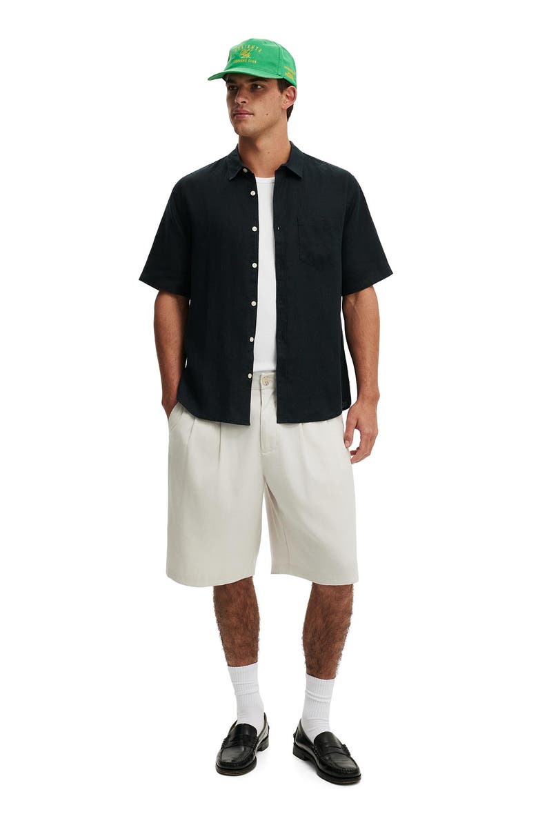 Cotton On Men's Relaxed Linen Short Sleeve Shirt, Alternate, color, Faded Black