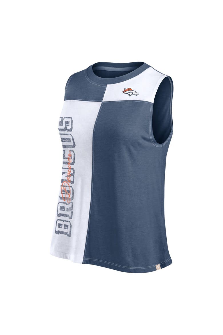 Women's Fanatics Branded Navy/White Denver Broncos Script Color Block Tank Top, Alternate, color, Navy
