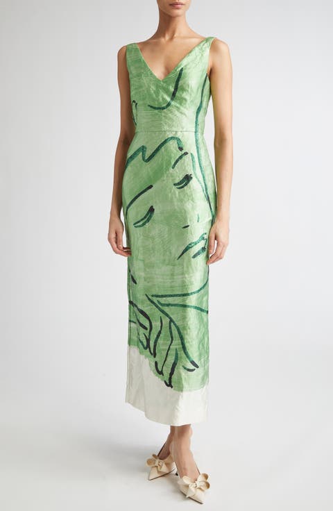 ワンピース ERDEM Woman Dress Sapphire SS25D21PCFSV CARNATION CYANOTYPE Carnation Cyanotype Rose Short Sleeve Shirt Dress | ERDEM