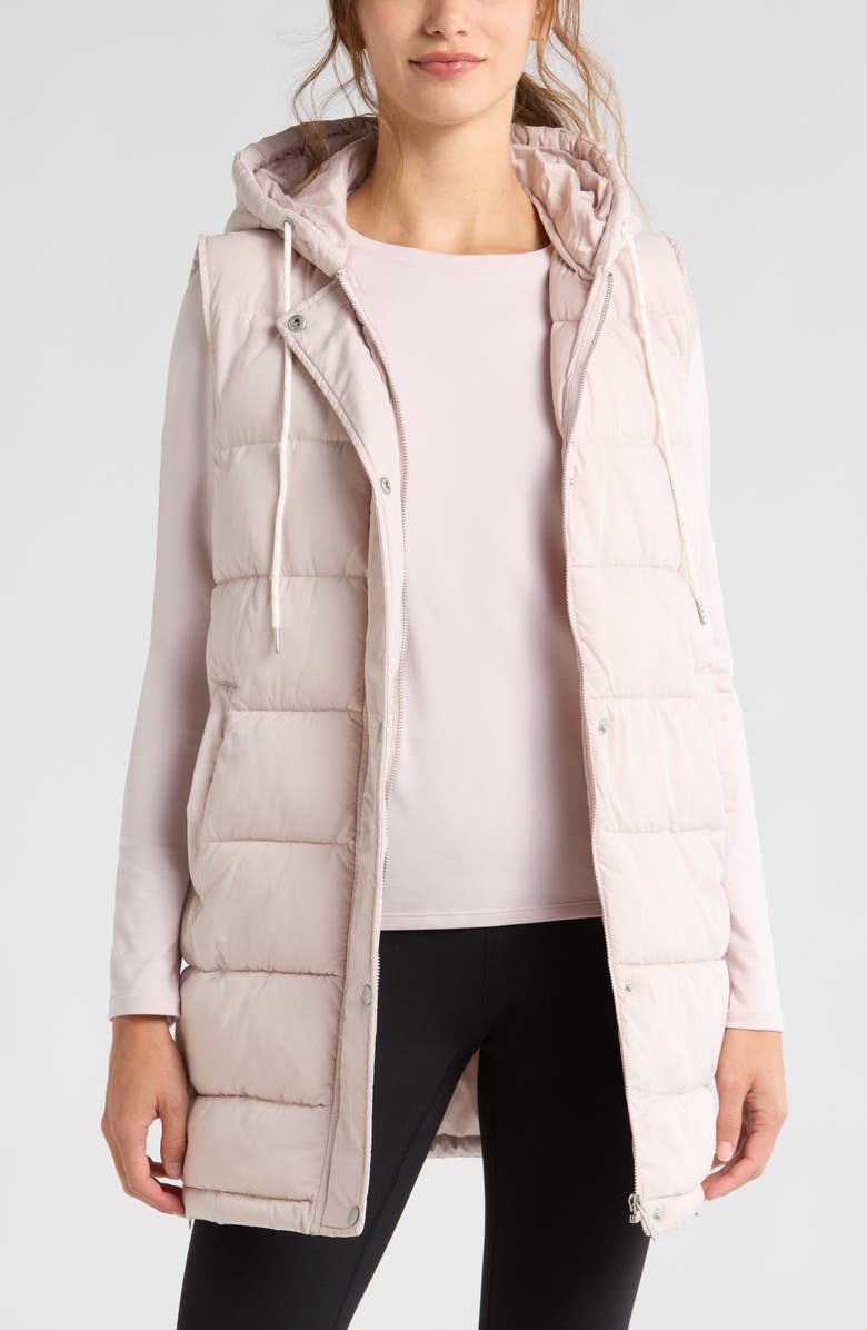 Zella Long Hooded Puffer Vest, Main, color, Pink Hush