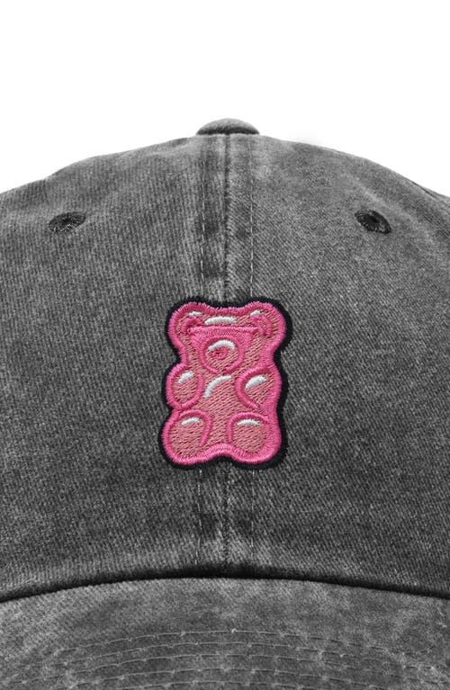 Dalix Pink Gummy Embroidered Casual Cap In Washed Black