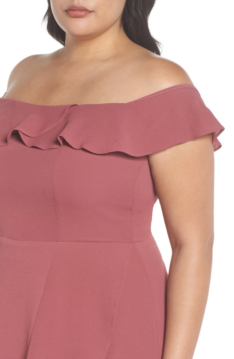 City Chic Off the Shoulder Ruffle High/Low Dress, Alternate, color,