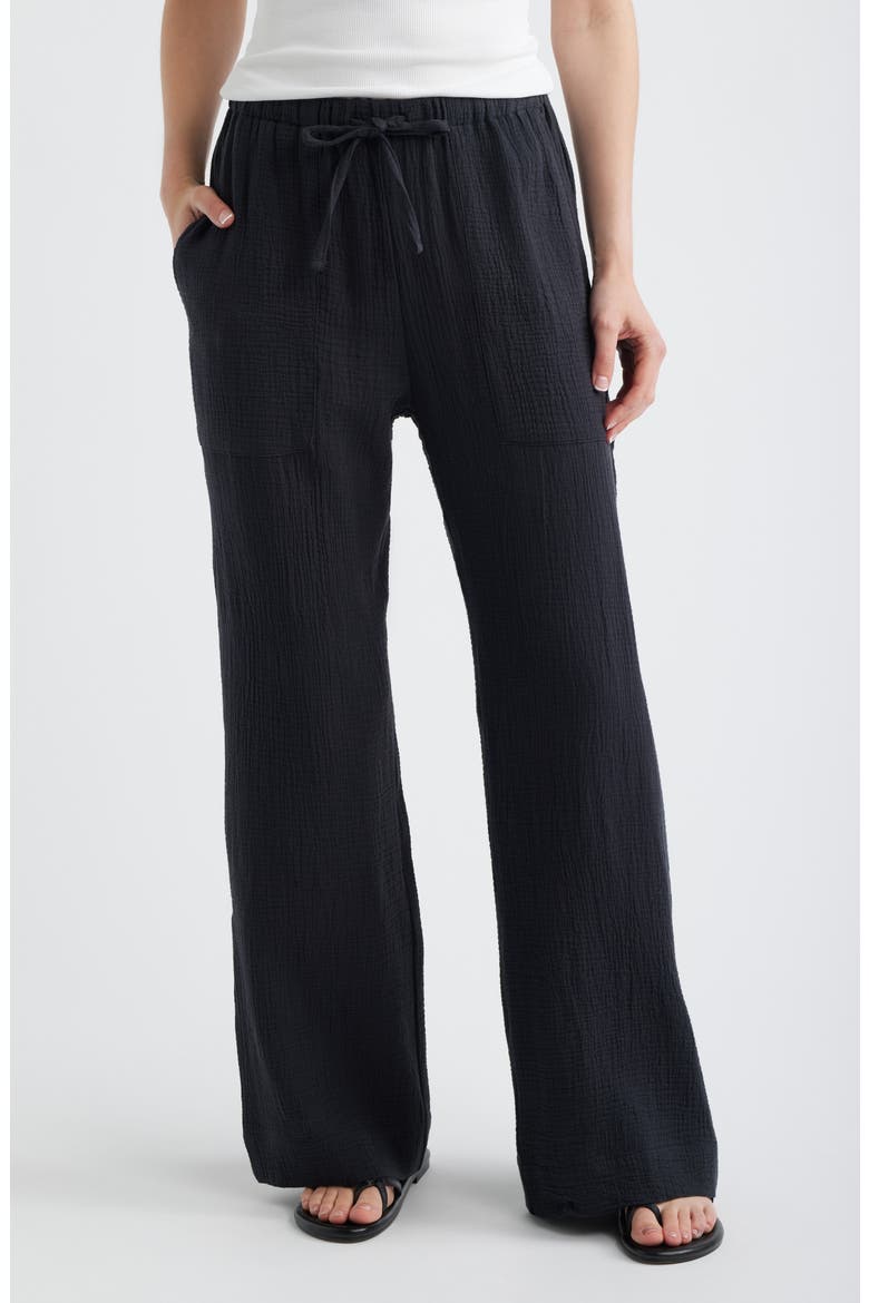 Dune Organic Cotton Wide Leg Pants, Main, color, BLACK
