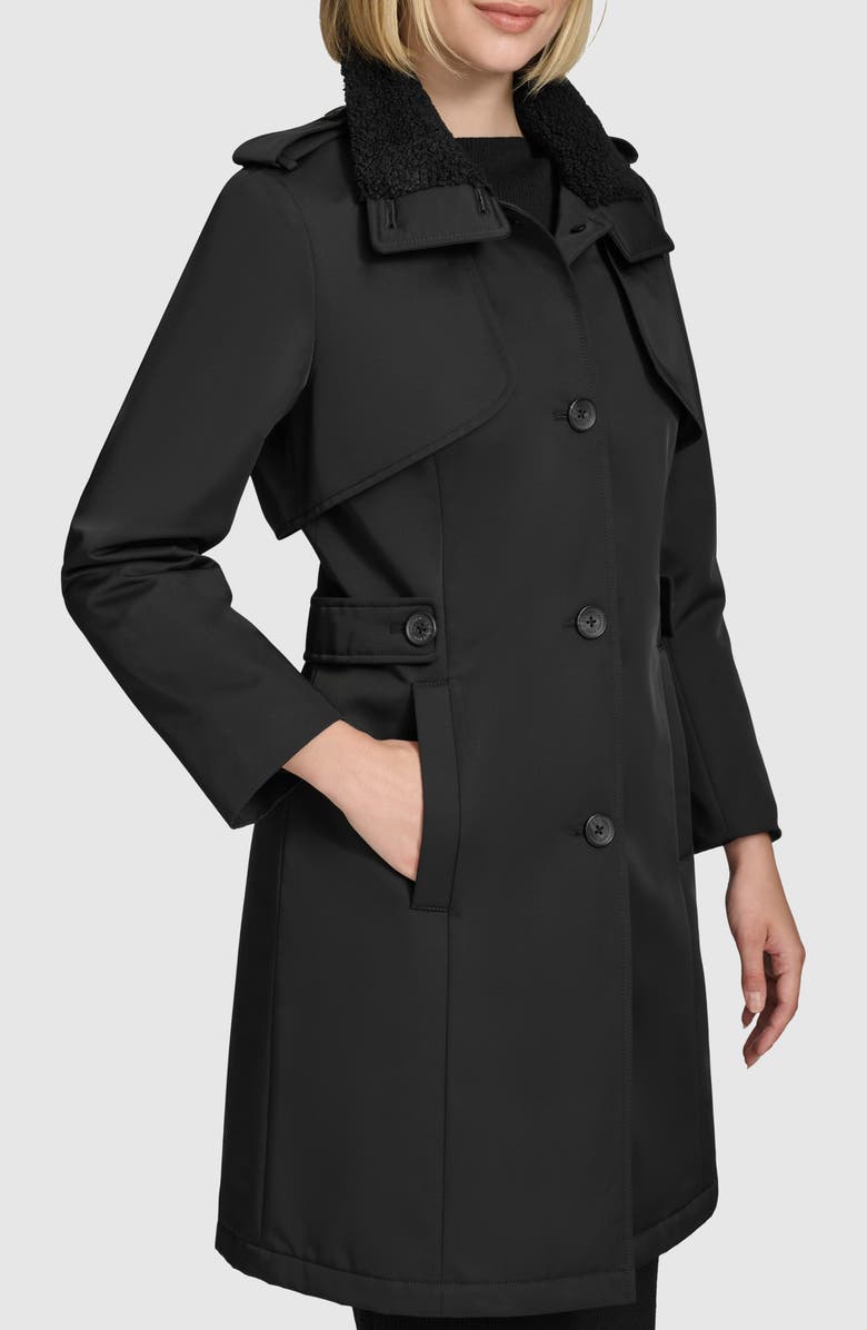Andrew Marc Teagan Trench Coat with Faux Shearling Trim, Alternate, color, Black