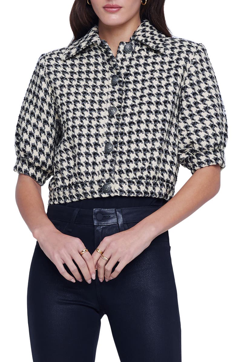 L'AGENCE Cove Houndstooth Short Sleeve Jacket, Main, color, 