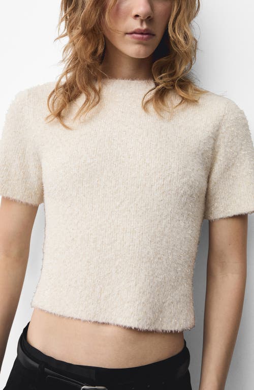 Shop Mango Glitter Detail Short Sleeve Sweater In Ecru