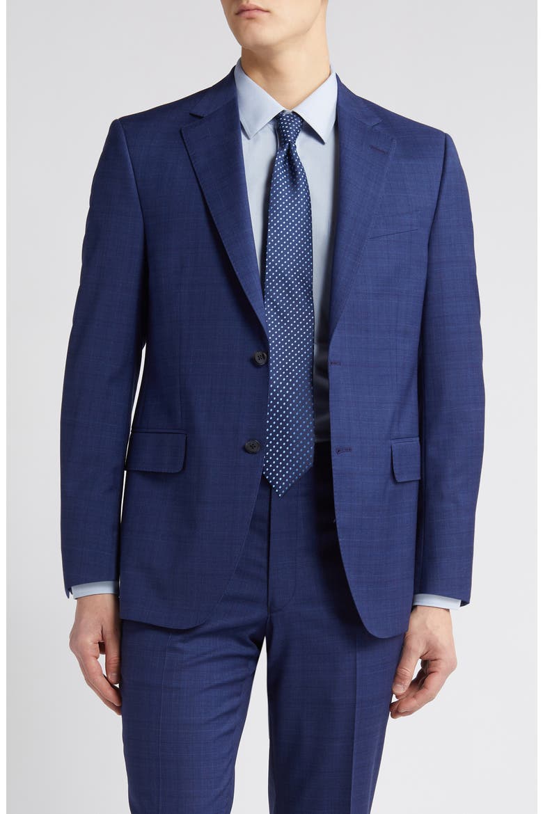 Glen Plaid Tailored Fit Wool Suit, Alternate, color, BLUE
