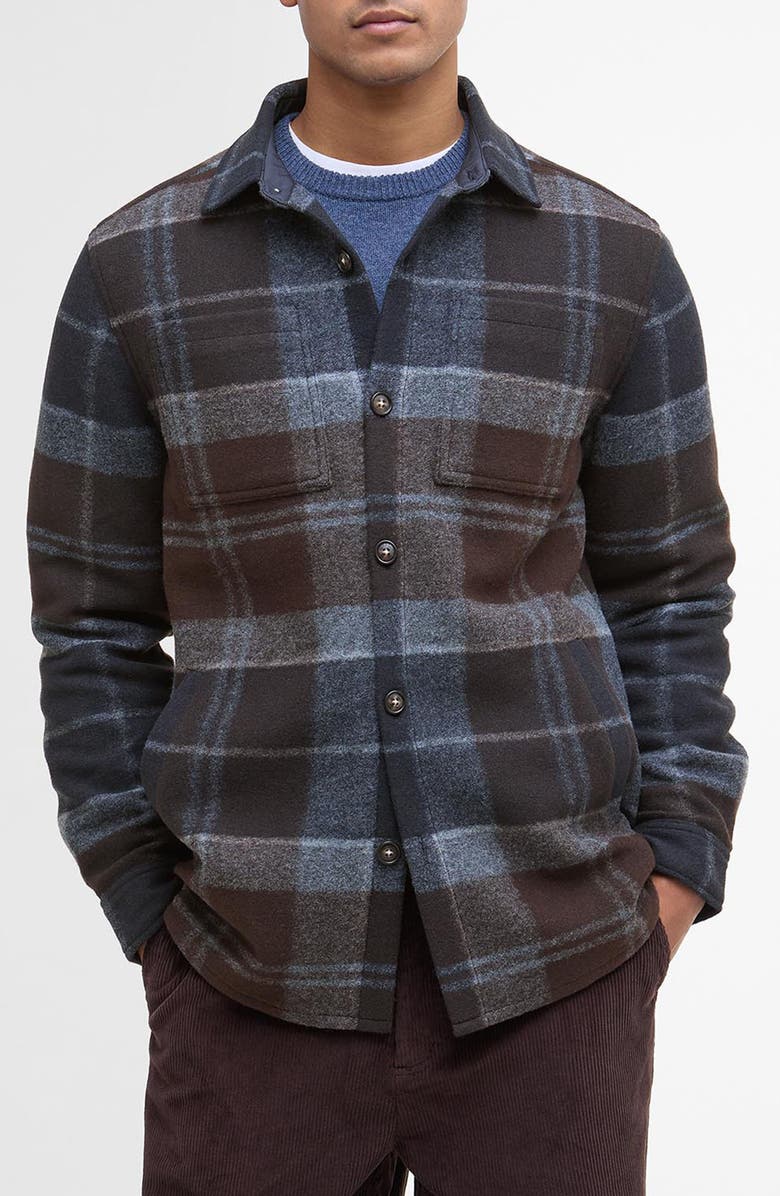 Barbour Chapter Tailored Fit Plaid Fleece Button-Up Shirt Jacket, Main, color, Midnight Oak Tartan