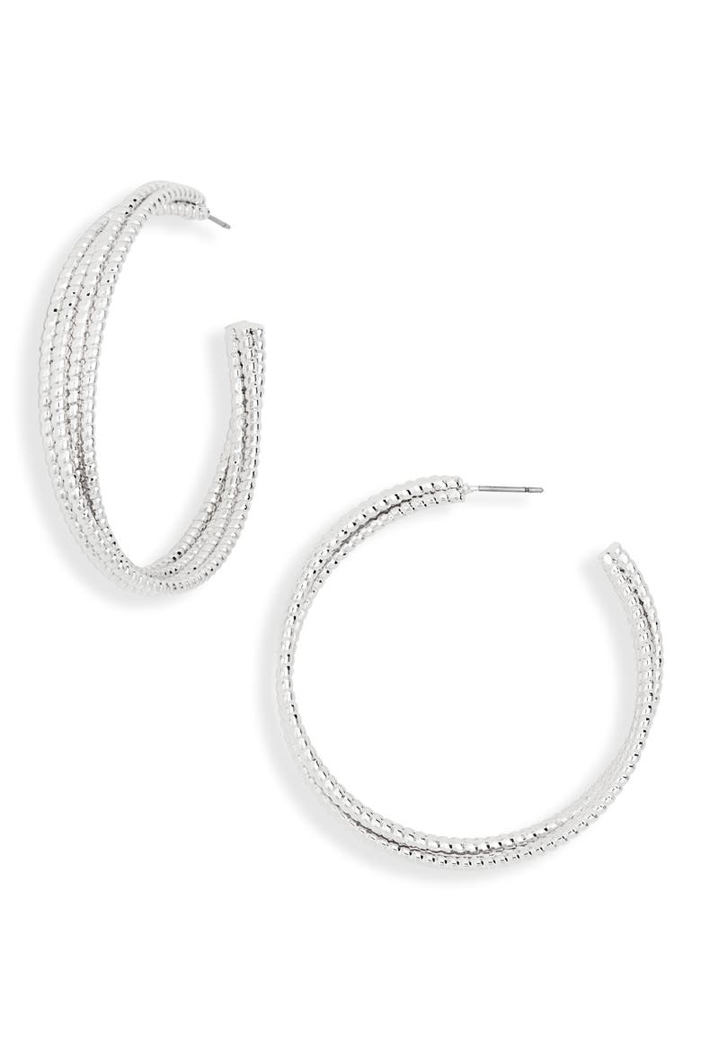Textured Four Row Hoop Earrings, Main, color, SILVER