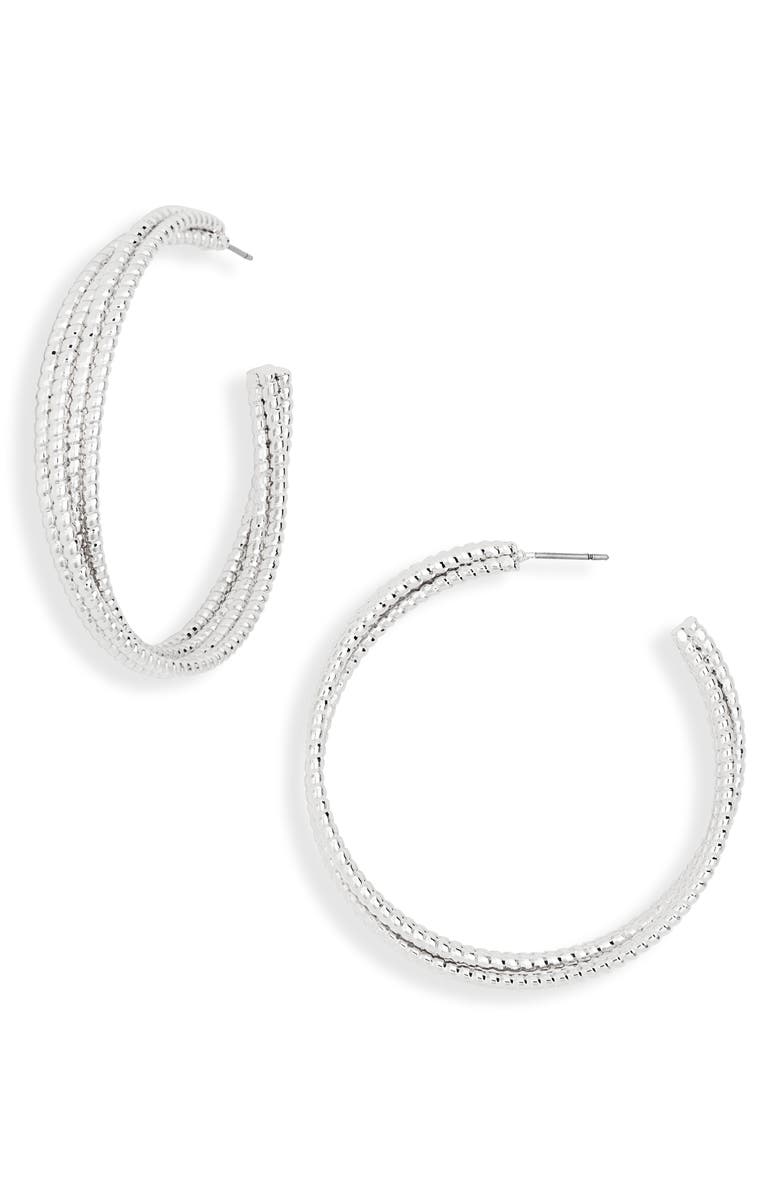NORDSTROM RACK Textured Four Row Hoop Earrings, Main, color, Silver
