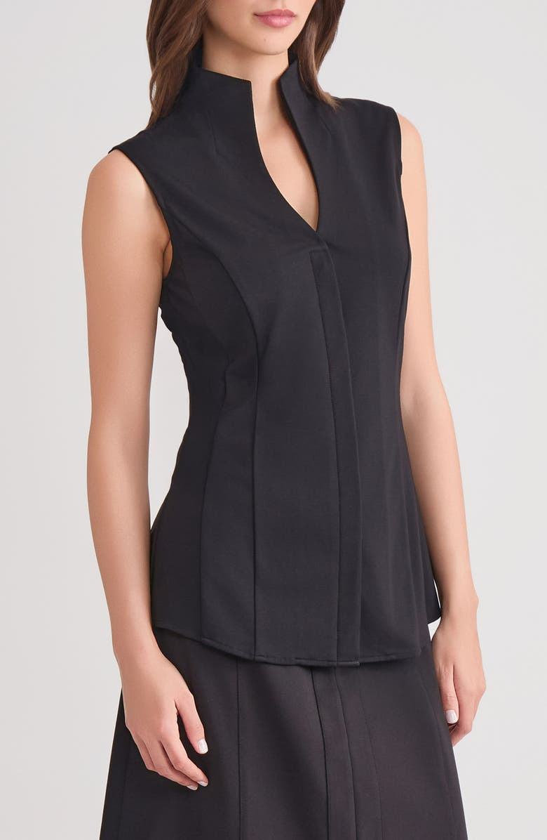 Misook Pima Cotton Sleeveless Stand Collar Shirt, Alternate, color, Black