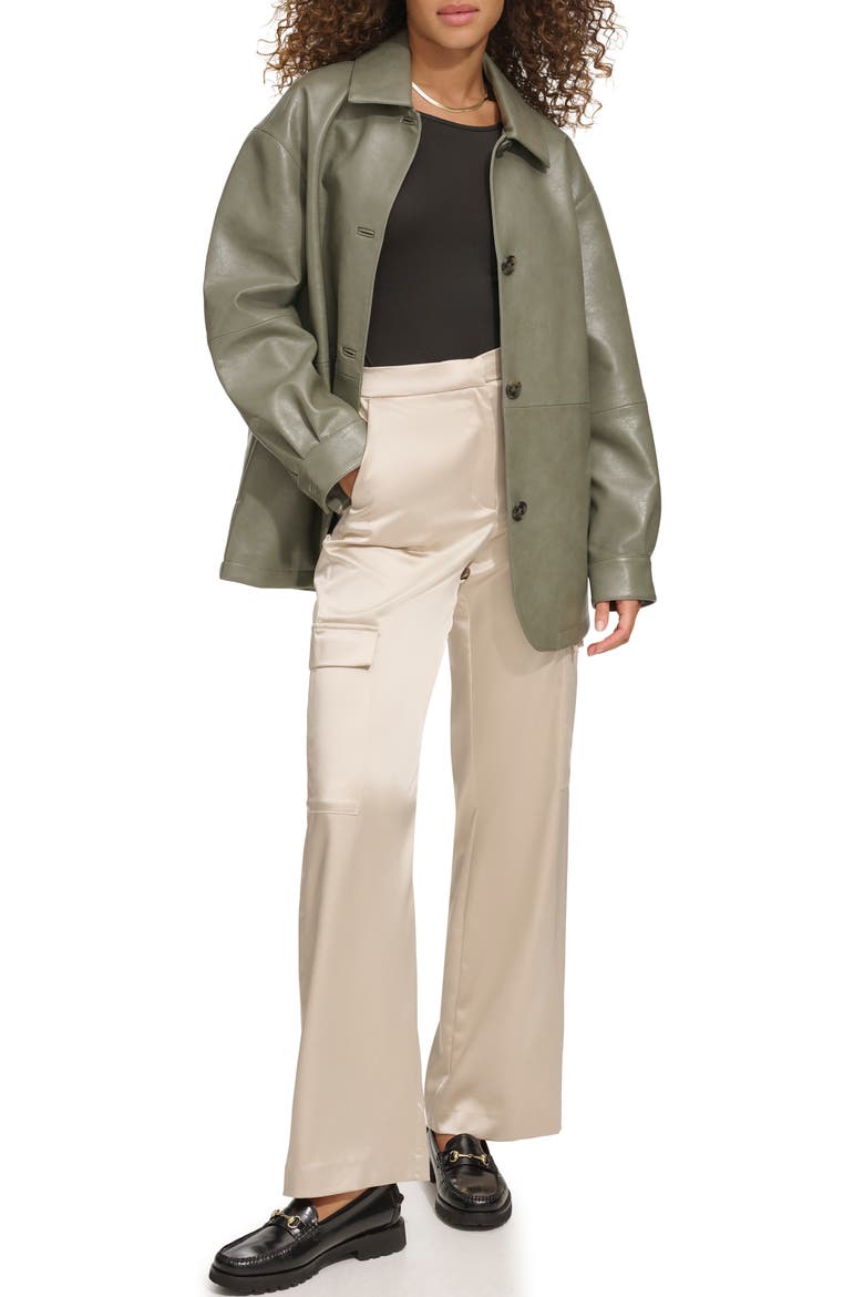 Oversize Faux Leather Relaxed Jacket, Alternate, color, SAGE