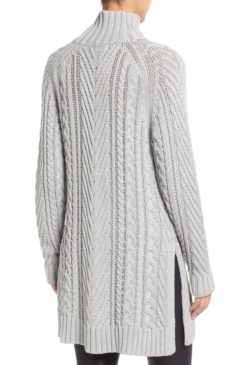 Mix Cable Mock Neck Tunic Sweater, Alternate, color, TIN HEATHER