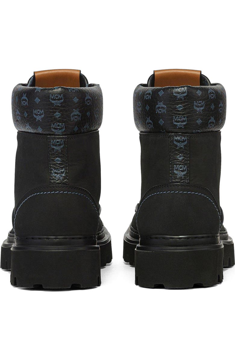 MCM Female Ankle Boots in Nubuck and Monogram Print Leather, Alternate, color, Black