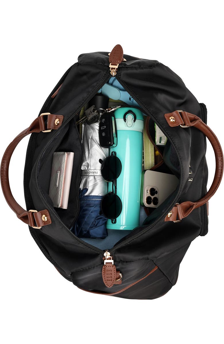 ELLE Luxe Journey 30L Twill and Vegan Leather Weekender Duffel Bag, Alternate, color, Black