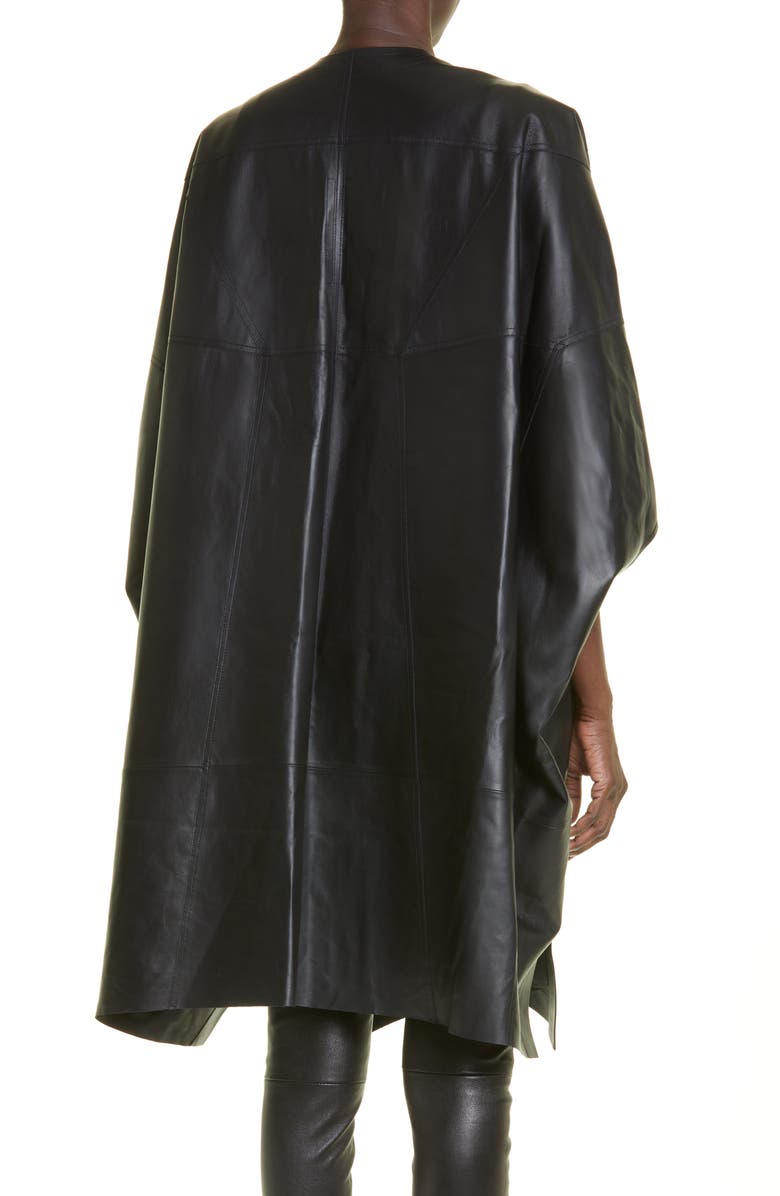 Rick Owens Cape Sleeve Lambskin Leather Peacoat, Alternate, color,