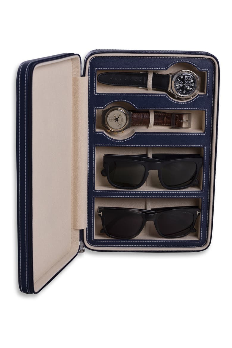 Leather Watch & Glasses Case, Alternate, color, BLUE