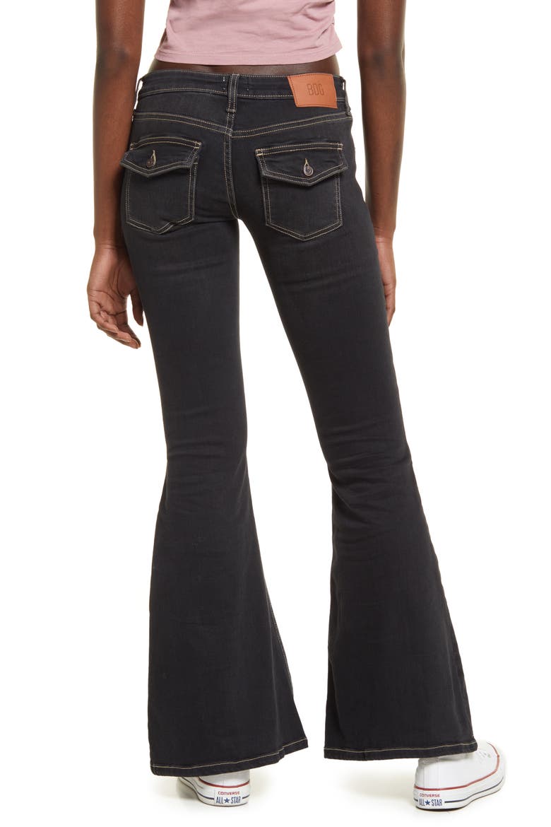 Low Rise Flare Hem Jeans, Alternate, color, BLACK
