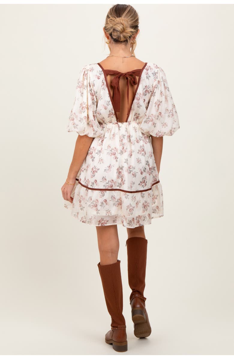 PinkBlush Floral Deep V-Neck Back Cutout Dress, Alternate, color, Cream