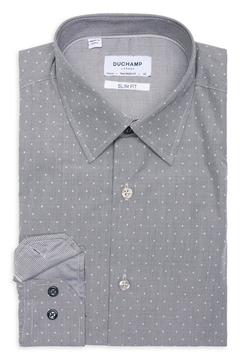 Slim Fit Textured Dot Stretch Cotton Dress Shirt, Alternate, color, BLACK