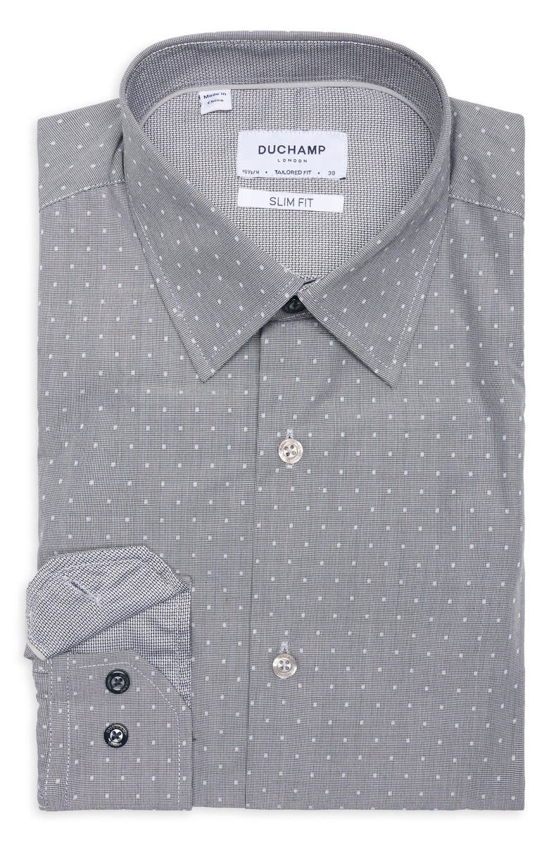 Duchamp Slim Fit Textured Dot Stretch Cotton Dress Shirt, Alternate, color, Black