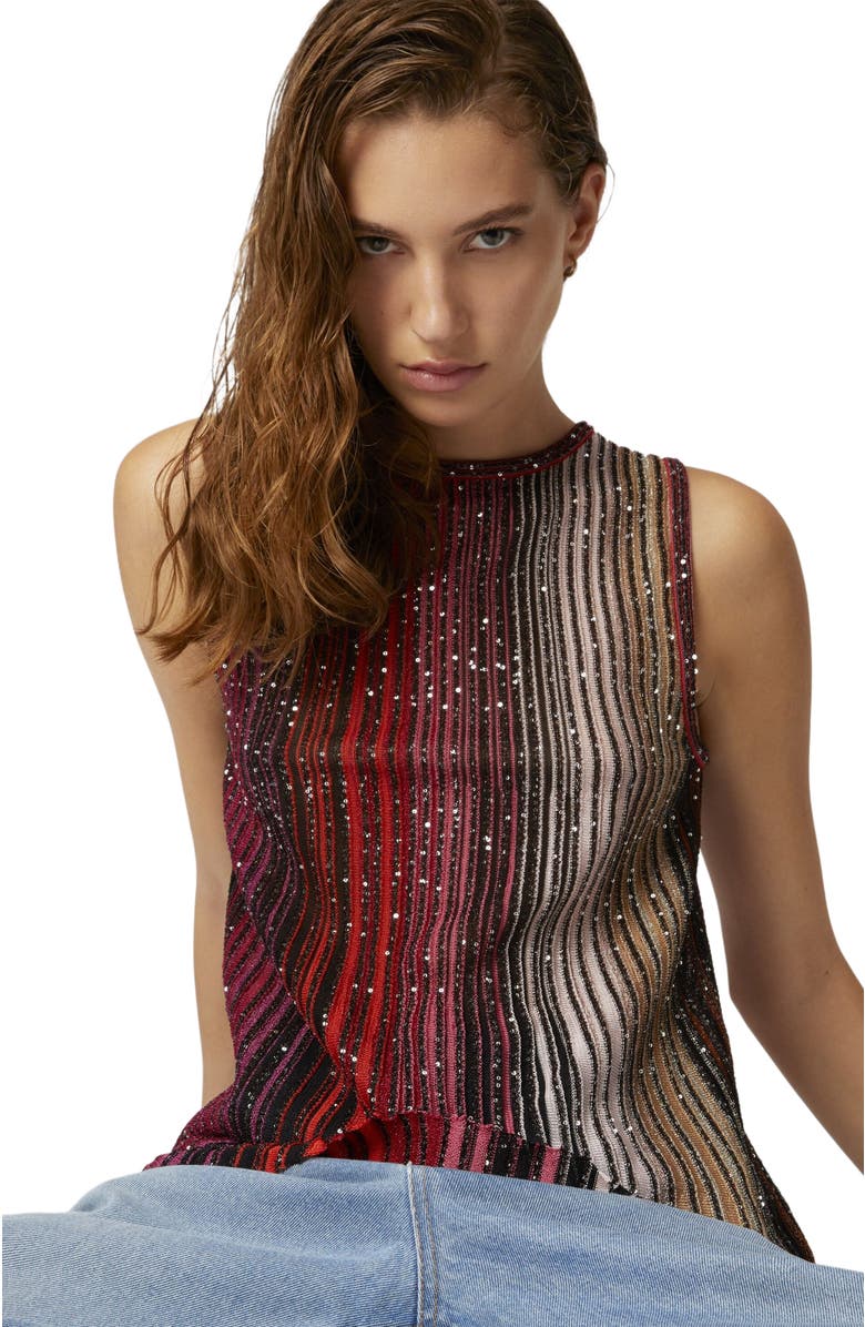 Missoni Partial Striped Sleeveless Top With Sequins, Alternate, color, Black & Red