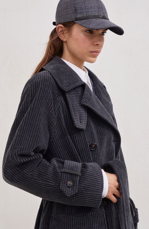 Brunello Cucinelli Corduroy Belted Trench Coat In Gray