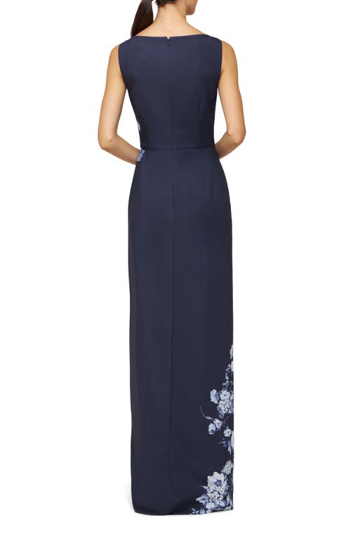 Kay Unger Esti Floral Maxi Jumpsuit In Midnight Blue