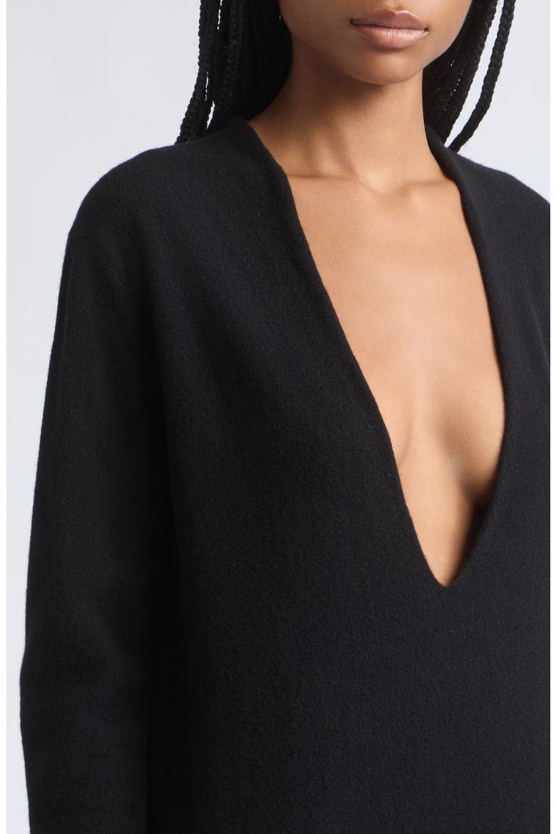 Deep V-Neck Extrafine Merino Wool Dress, Alternate, color, BLACK