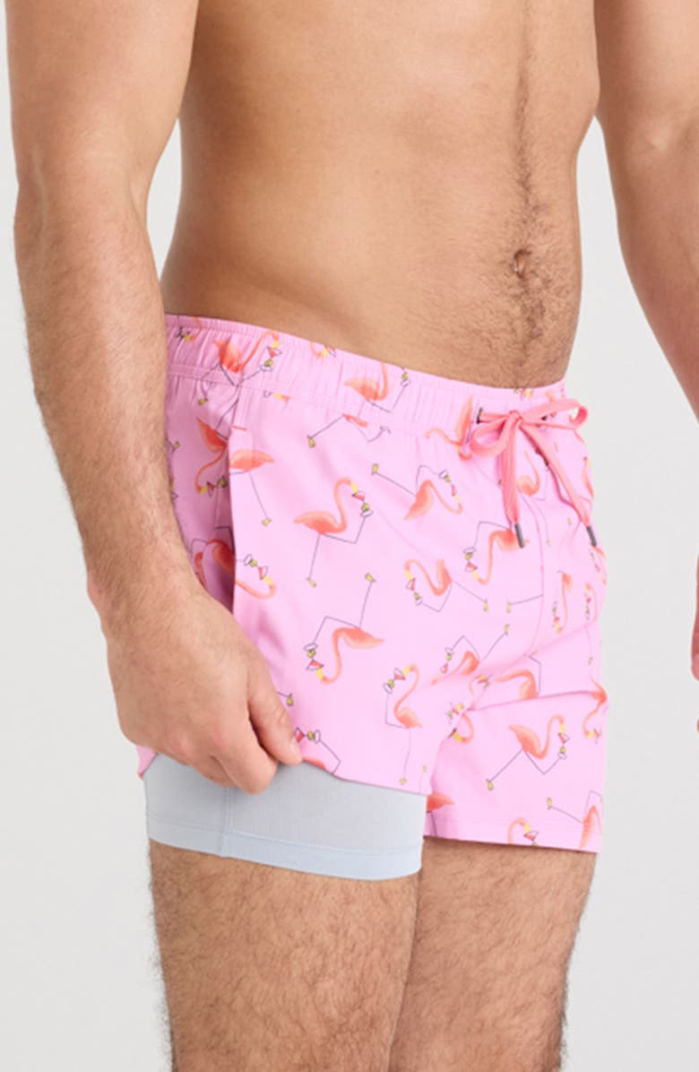 SAXX Oh Buoy 2N1 5-Inch Volley Swim Trunks, Alternate, color, Drinko Flamingo-Taffy