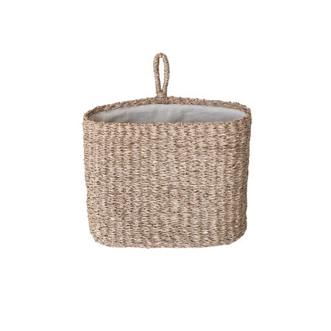 Hand-Woven Seagrass Wall Basket with Loop and Cotton Lining, Natural
