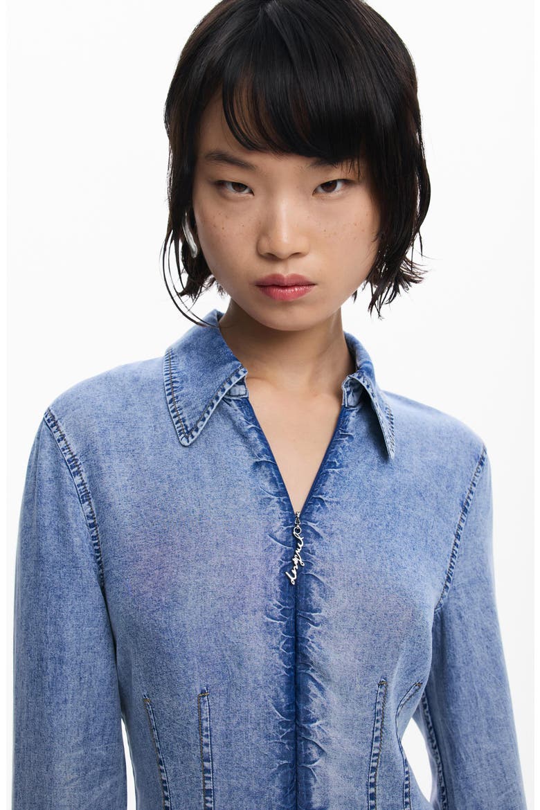 Long Sleeve Denim Minidress, Alternate, color, BLUE
