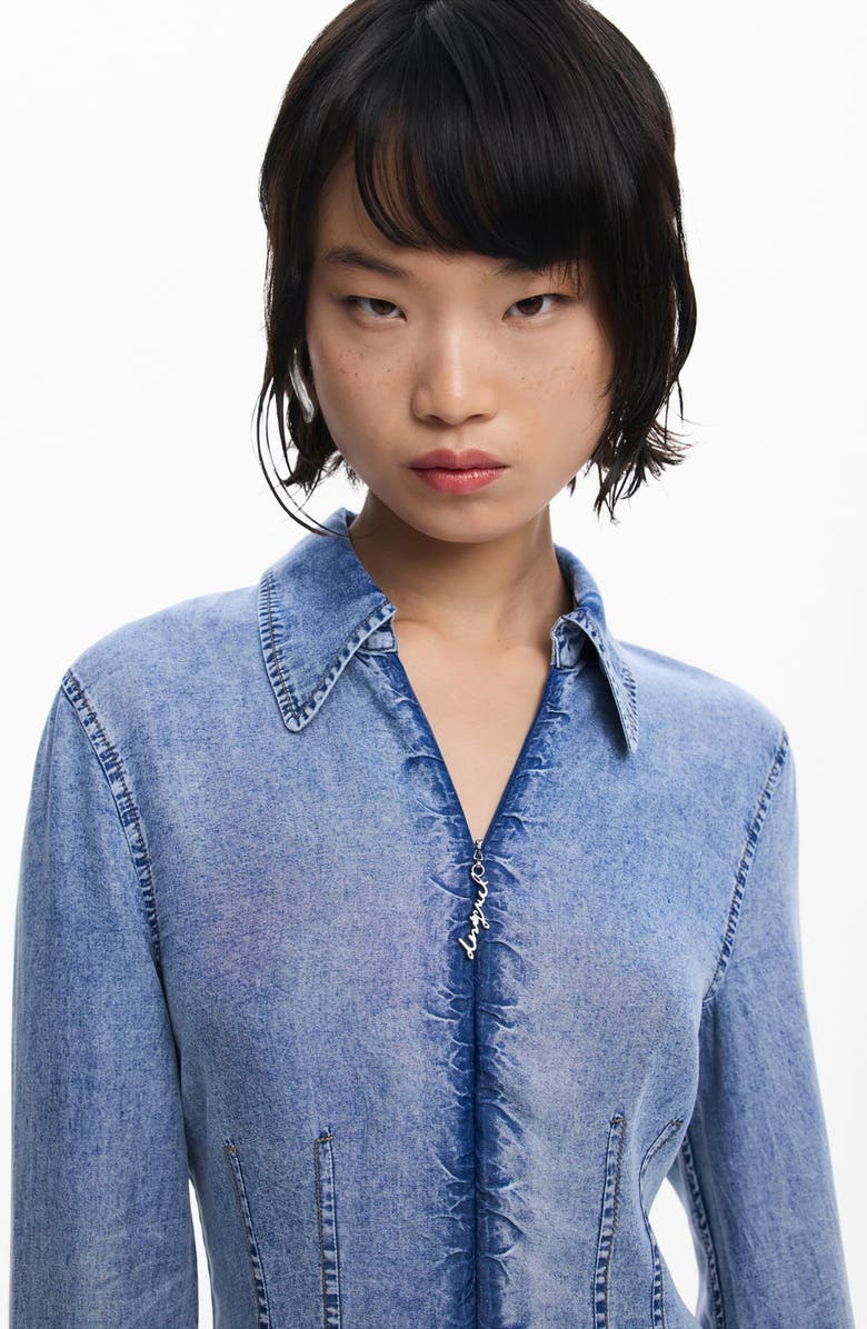 Desigual Long Sleeve Denim Minidress, Alternate, color, Blue