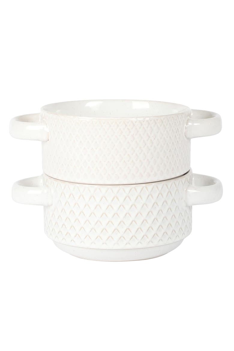 Earlhart 2 Piece 6 Inch Ribbed Stoneware Soup Bowl Set with Handles, Main, color, White