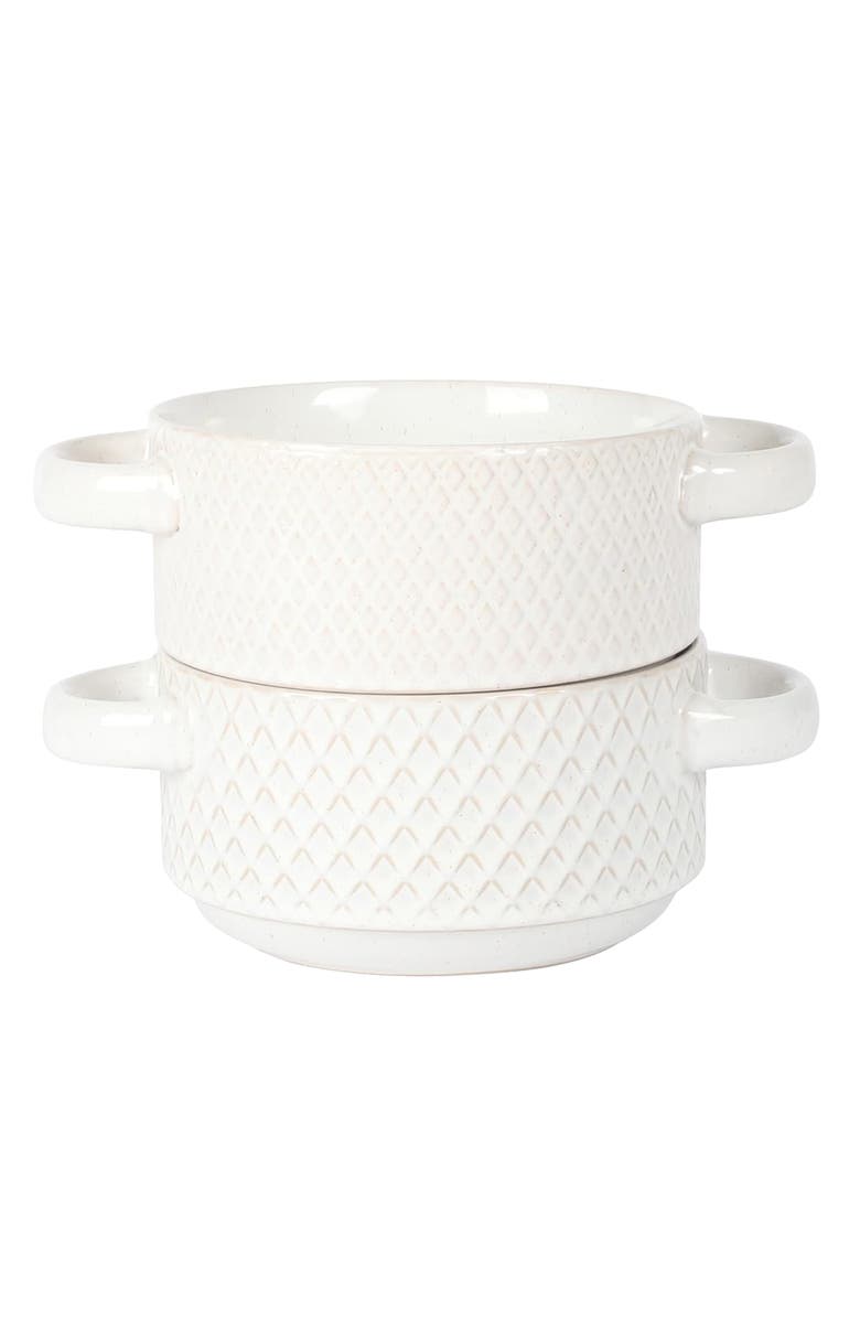 Gibson Elite Earlhart 2 Piece 6 Inch Ribbed Stoneware Soup Bowl Set with Handles, Main, color, White