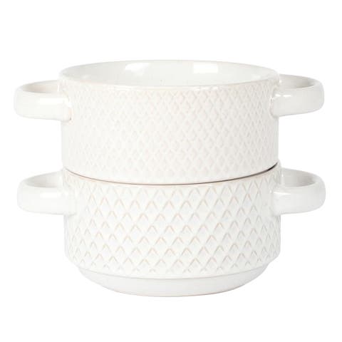 Earlhart 2 Piece 6 Inch Ribbed Stoneware Soup Bowl Set with Handles